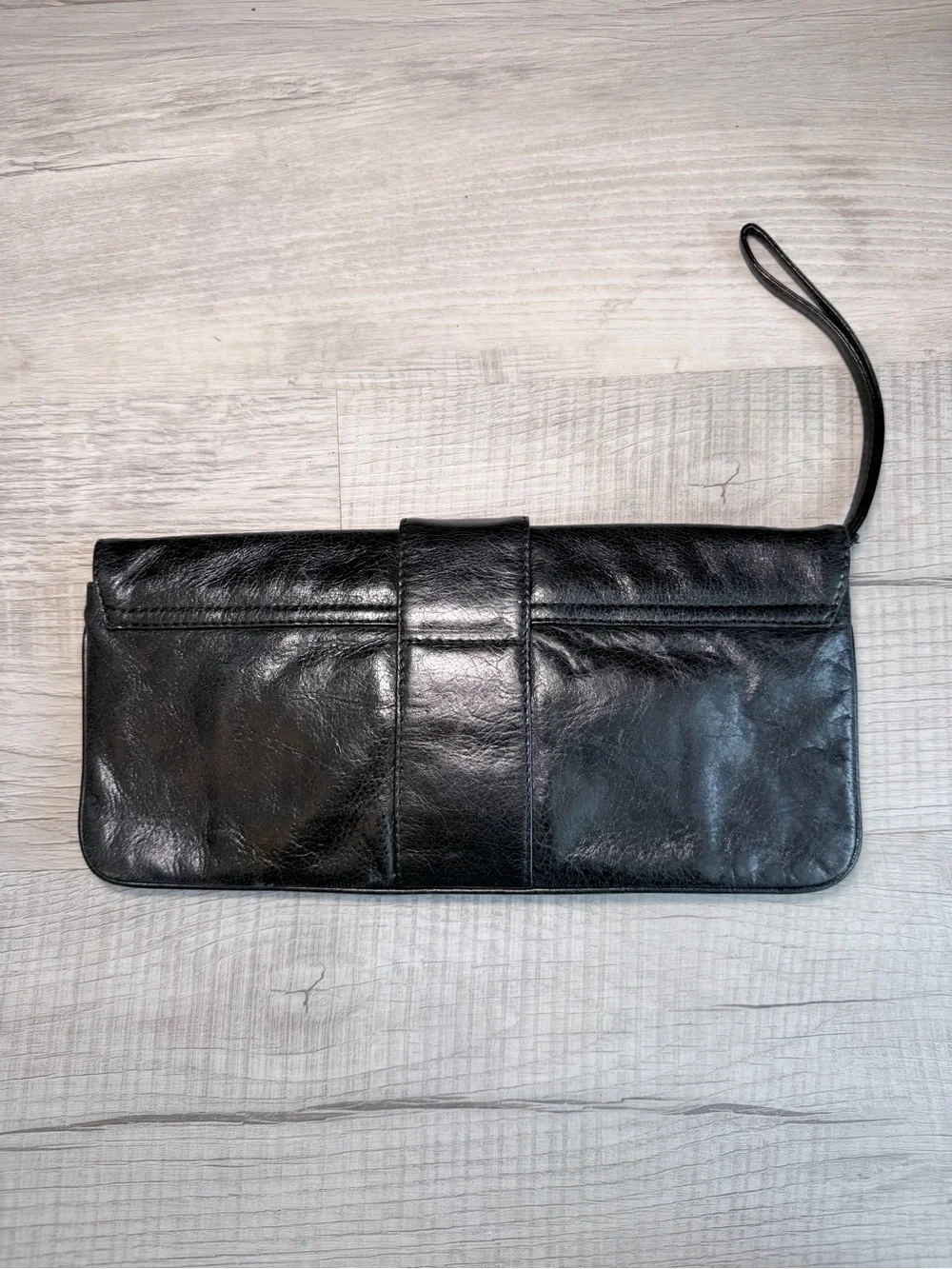 HOBO International Black Leather Clutch Wristlet Buckle Purse
